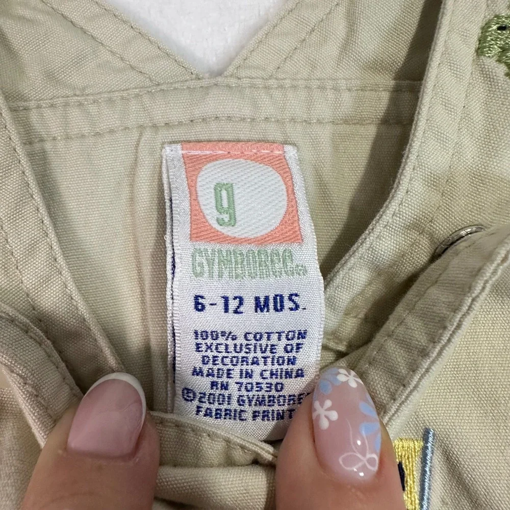 Gymboree Overalls 6-12 Months‎ Khaki Embroidered Turtle Rabbit Vintage Kids